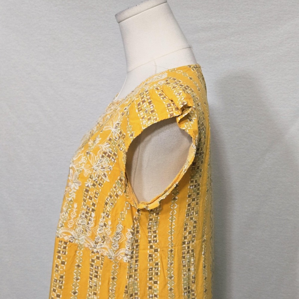 Savanna Jane Blouse Womens Small Yellow Embroidered Boho Tunic Flutter Sleeve - Picture 4 of 11